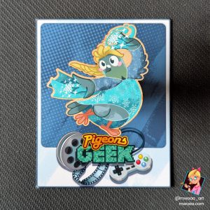 Geek Pigeons, La pigeonne des neiges | Pin's ou Magnet en bois