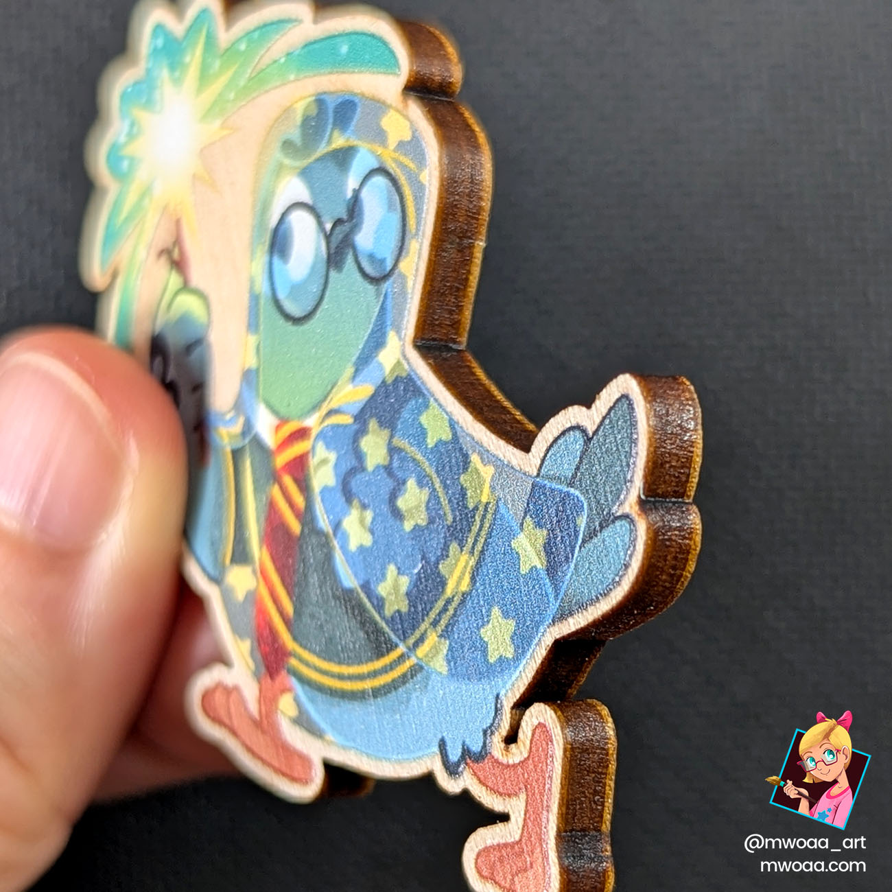 Geek Pigeons, Pigeon Potter | Pin's ou Magnet en bois – Image 3