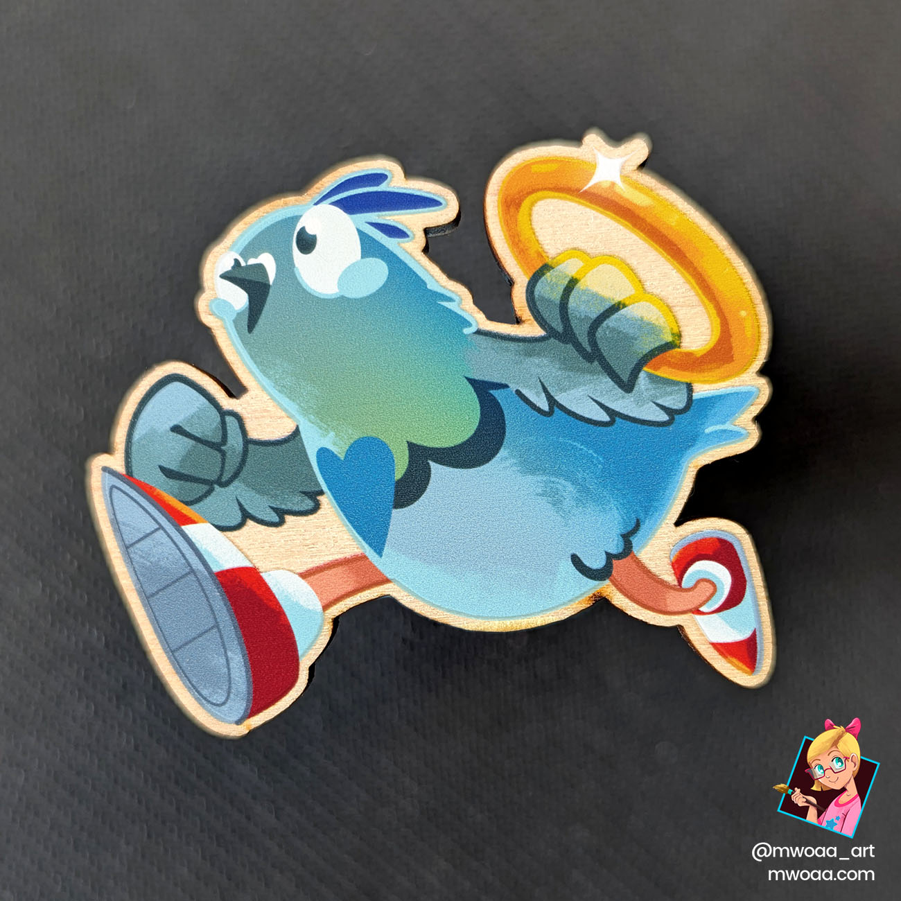 Geek Pigeons, Sonic le pigeon | Pin's ou Magnet en bois – Image 2